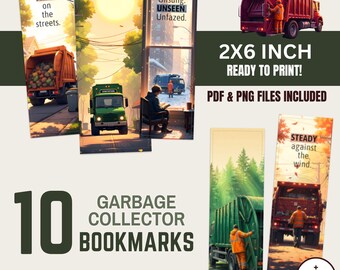 Garbage Collector Bookmarks • 10 2x6 Printables & PNGs • UNSEEN HEROES • Digital Download