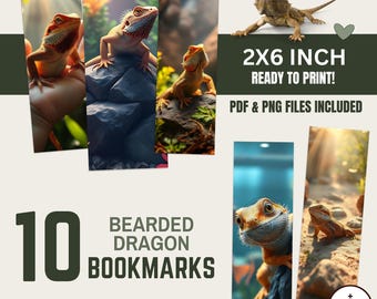 Bearded Dragon Bookmarks • Set of 10 • 2x6-INCH Printable • REPTILE ART • Digital Download