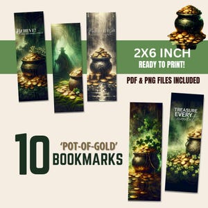 Pot of Gold Bookmarks • Set of 10 • 2x6-INCH Printable • St. Patrick's Day • Digital Download