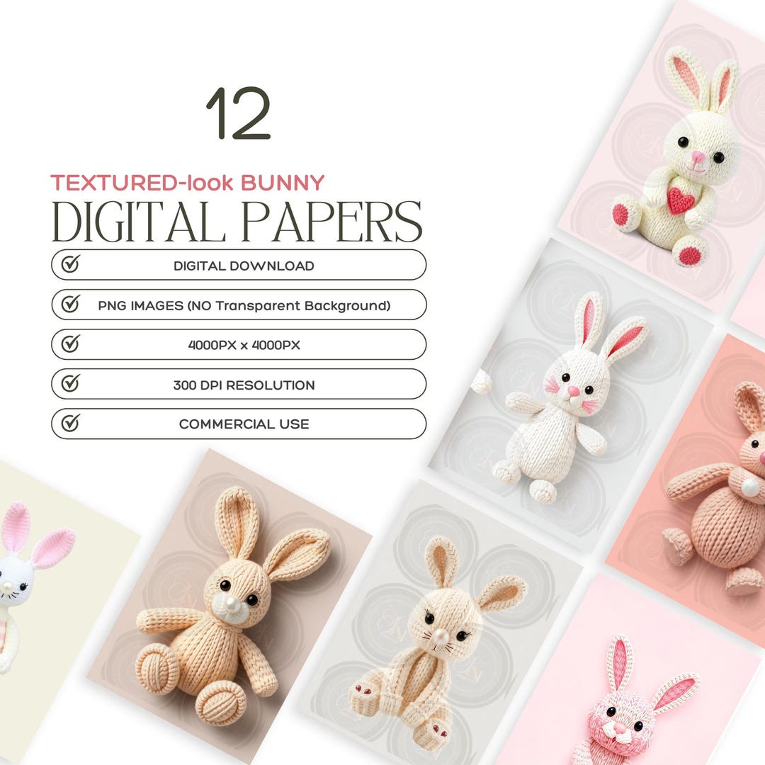 Bunny Digital Papers | Textured Look | Solid Background | Digital ...