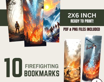 Firefighting Bookmarks • 10 2x6-INCH Printables & PNGs • UNSEEN HEROES • Digital Download