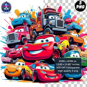5 Car PNG, Lightning Cars PNG Cartoon Cliparts, Cars Sublimation, Watercolor Digital design PNG file for sublimation, Instant Download