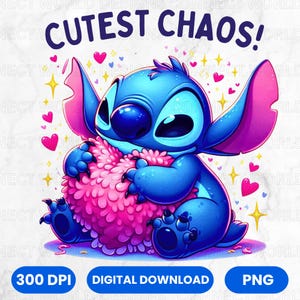 Stitch Love Png, Angel Png, Blue Alien Character Love Design, Love Png, Sublimation Design, Digital Download