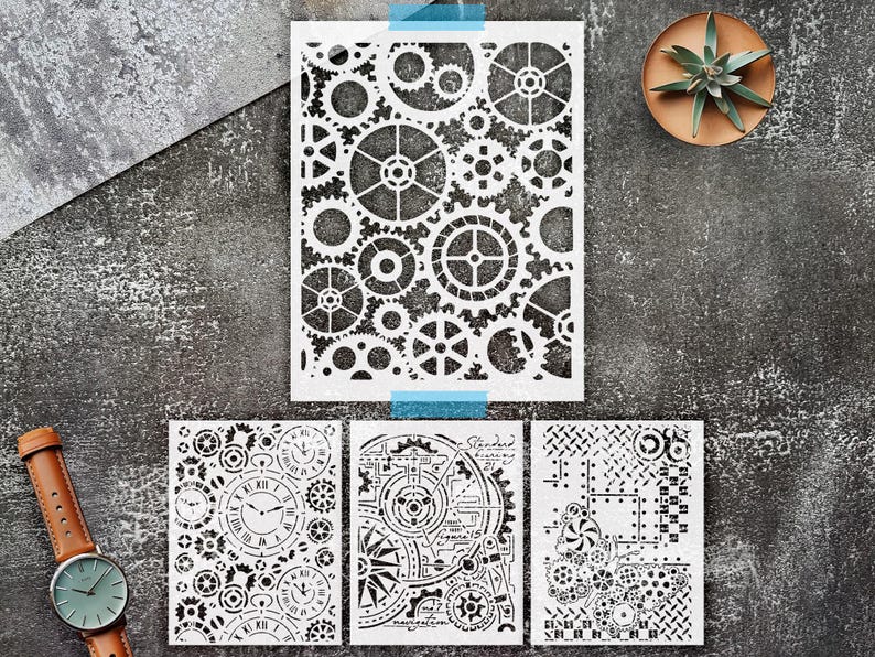 Steampunk Gears Cogs Pattern Stencil Reusable 8.5 x 11 Inches for