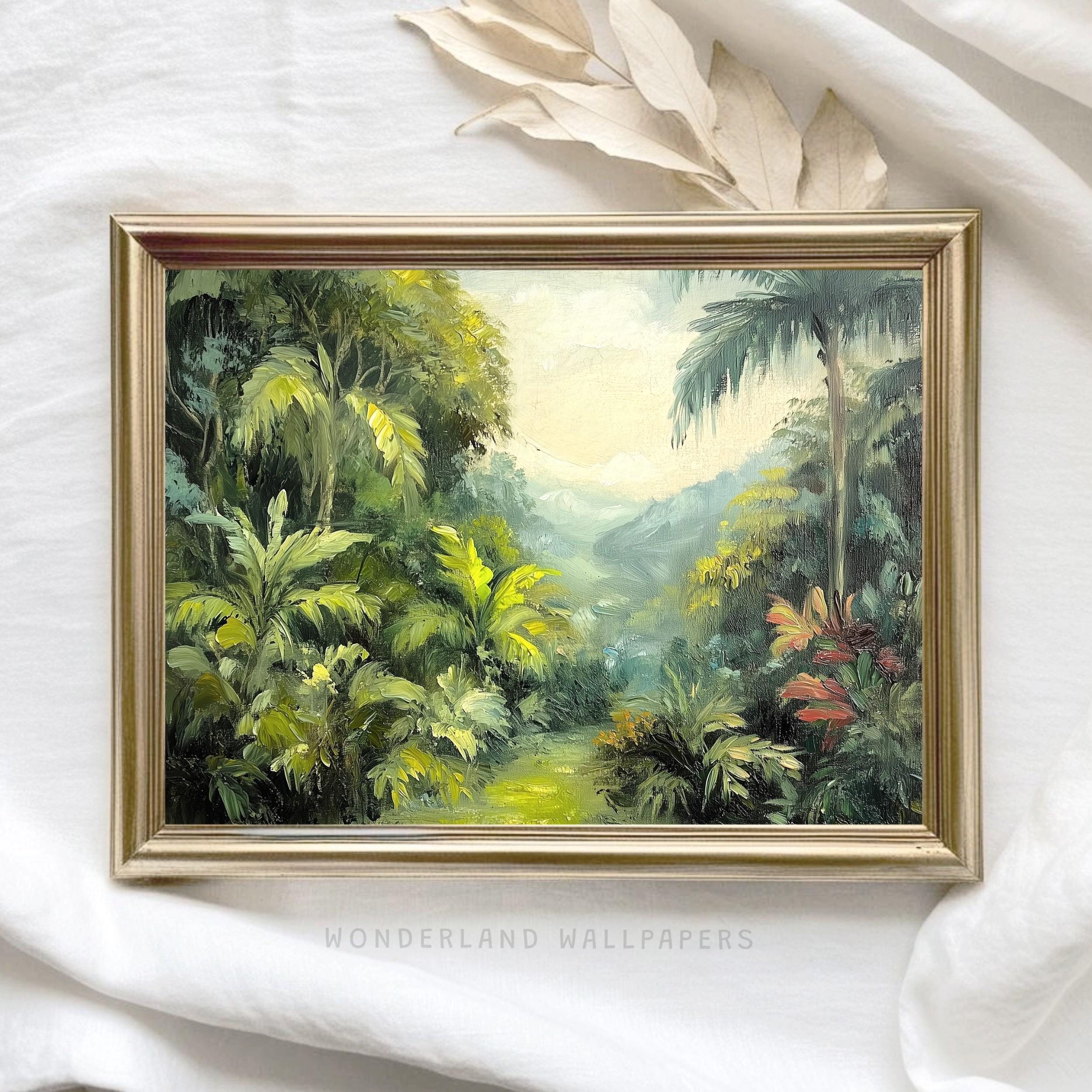 Grüne Dschungel Malerei, Tropische Landschaft Moderne Abstrakte DRUCKBARE Wand Kunst Ölgemälde Zeitgenössische Natur Dekor | AP475