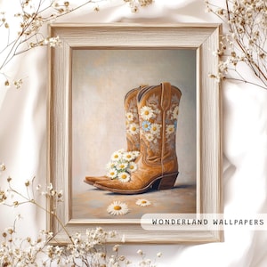 Cowgirl Boots PRINTABLE Art, Daisies, Western Nursery Wall Art Print, Coastal Cowgirl Aesthetic Poster, Dorm Boho Digital Download | WP070