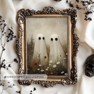 Ghost Wildflowers Field, Halloween PRINTABLE, Ghosts with Flowers, Spooky Cute Halloween Decor, Floral Ghost Print, Autumn Fall Art | WP011