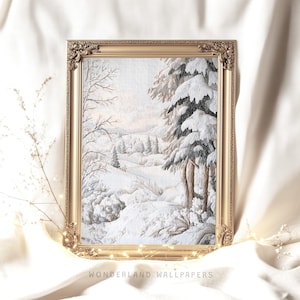Art mural d'hiver en textile pour tapisserie, Décoration d'intérieur de Noël des fêtes, Art d'hiver à imprimer, Idée de carte de Noël, Art de Noël brodé | WP173