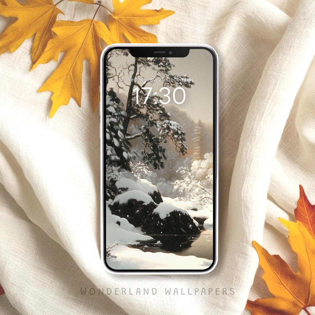 Snowy Vintage Christmas iPhone Wallpaper, Winter Aesthetic Phone