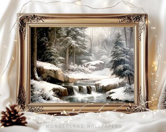Antique Winter Forest Art Print: Snowy Christmas Decor (Digital Download)