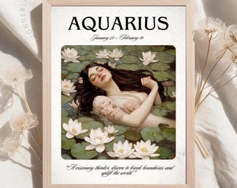 Aquarius Zodiac Printable Wall Art: Vintage Astrology Decor (Digital Download)