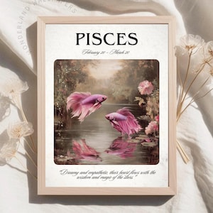 Pisces Vintage Zodiac, Star Sign Vintage PRINTABLE Wall Art, Horoscope Pisces Wall Decor, Pisces Dorm Room Print, Astrology Wall Art | WP364