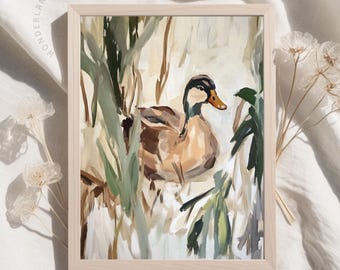 Lámina artística minimalista de pato: Decoración vintage para habitación infantil (descarga digital)