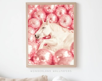 Disco Ball Horse Print, Girly Apartment Decor (Digital Download)