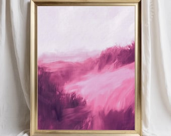 Aquarelle paysage abstrait rose magenta imprimable (téléchargement numérique)