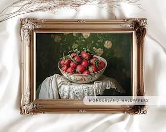 Cottagecore aardbei stillevenprint, keukenkunst (afdrukbaar)