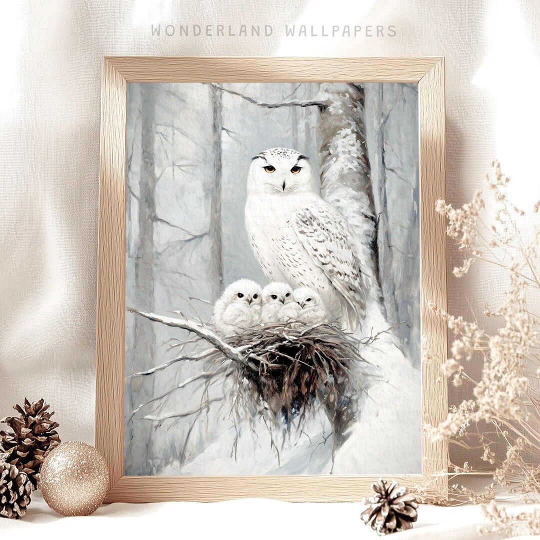 Snowy Owl Family Winter Print, Christmas Card (digital Download) - Etsy