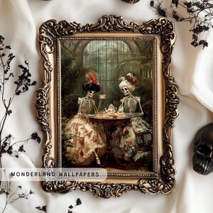 Eerie Vibes Greenhouse Skeleton Print, Spooky Vintage PRINTABLE, Halloween Party Wall Decor, Dark Academia, Gothic Home Decor | WP050