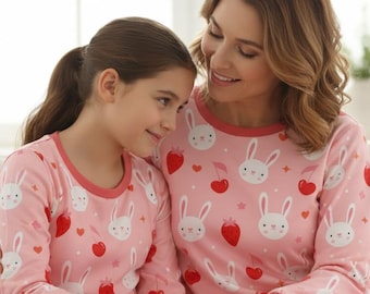 Mommy & Me Bunny Pyjama Set: Passende Erdbeere Nachtwäsche