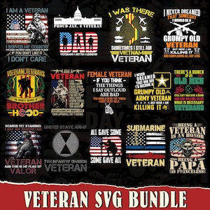 Veteran PNG Bundle 15 Designs | Vietnam Veteran Patriotic Military Sublimation Clipart | Army Navy Soldier PNG Pack
