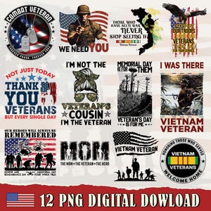 Veteran PNG Bundle 12 Designs | Vietnam Veteran Memorial Day Patriotic Sublimation Clipart | Military Soldier PNG Pack