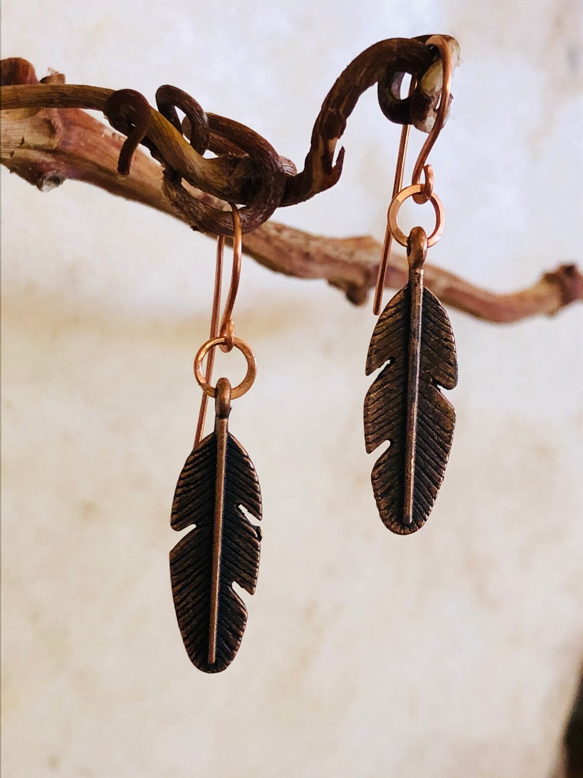 Copper Jewelry Feather Earrings Copper Feathers Etsy