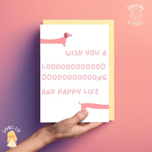 Hunde Dackel Karte, Wiener Dog Birthday Card, Happy Birthday Card Dog, Cute and funny Birthdaycard for Doglover, Geburtstagskarte für Kinder