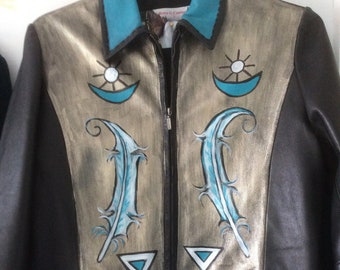 Navajo jacket handpainted leather southwest western Festival clothing  gypsy boho folk native indian size  40 chest