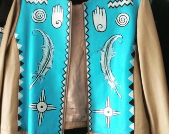 Navajo jacket handpainted leather southwest western Festival clothing rockstar country singer gypsy boho  folk native indian size 36 chest
