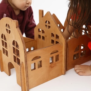 Wooden Block House -- Waldorf Inspired -- Pre School Learning Game -- Toddler Toys -- Natural Wood Kid Toys -- Montessori vibe