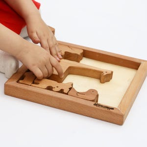Wooden Animal Puzzle Set –Waldorf Toy for Toddlers–Natural Wooden Educational Game