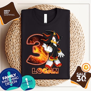 Sonic Shadow The Hedgehog Birthday Shirt | Custom Personalized Boy Girl Cartoon Birthday Shirt | Kids Toddler Birthday Gift For Son Daughter