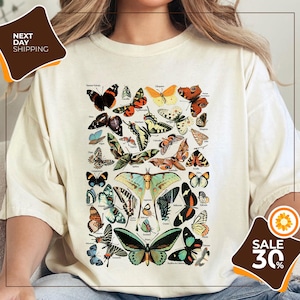 Comfort Colors® Vintage Butterfly & Moth TShirt | Cottagecore Aesthetic Butterfly Shirt | Gift For Her | Nature Lover Tee | Boho Clothing