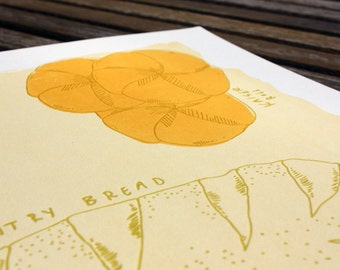 Silkscreen & Letterpress Bread Kitchen Print-Foodie Art