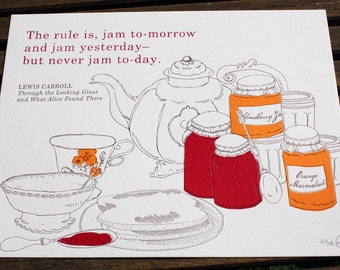 Letterpress & Silkscreen Jam Tomorrow Kitchen Print-Alice in Wonderland Foodie Quote