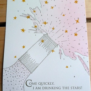 Silkscreen & Letterpress Champagne Kitchen Print- Dom Perignon Foodie Quote Art