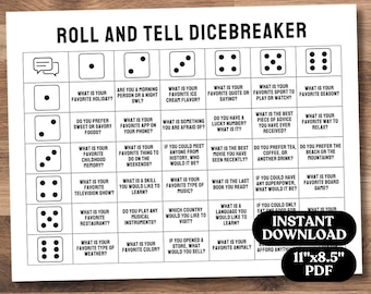 Printable Icebreaker Activity, Dice Icebreaker, Roll and Tell Game, Get to Know You Game, Icebreaker Questions, Travel Dice Game Printable