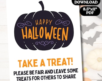 PRINTABLE Halloween Candy Bowl Sign, Please Take One Sign, Trick or Treat Porch Sign, Take a Treat Sign, Trick or Treating, Digital Download