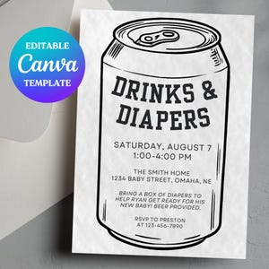 Editable Drinks and Diapers Baby Shower Invitation Template For Men, Guys Diaper and Wipes Shower, Dudes and Diapers Invite, Guy Baby Shower