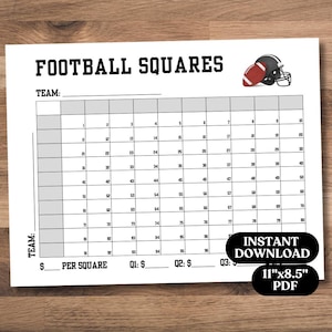 100 Football Squares, Football Squares Game, Football Pool Squares, Football Squares Printable, Football Fundraiser, Football Party Game
