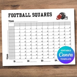 Editable Football Squares Template, 100 Football Squares Game, Football Fundraiser, Football Party Game, Betting Squares, Football Pool Game