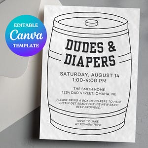 Editable Dudes and Diapers Baby Shower Invitation Template For Men, Guys Diaper and Wipes Shower, Drinks and Diapers Invite, Guy Baby Shower