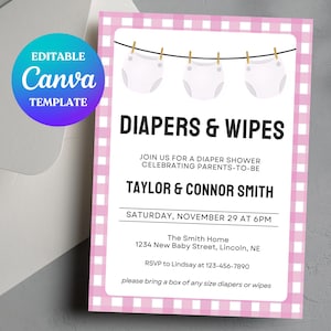 Editable Diapers and Wipes Baby Shower Invitation Template, Diaper Party Invitation for Girl, Couples Diaper Shower, Diapers and Wipe Shower