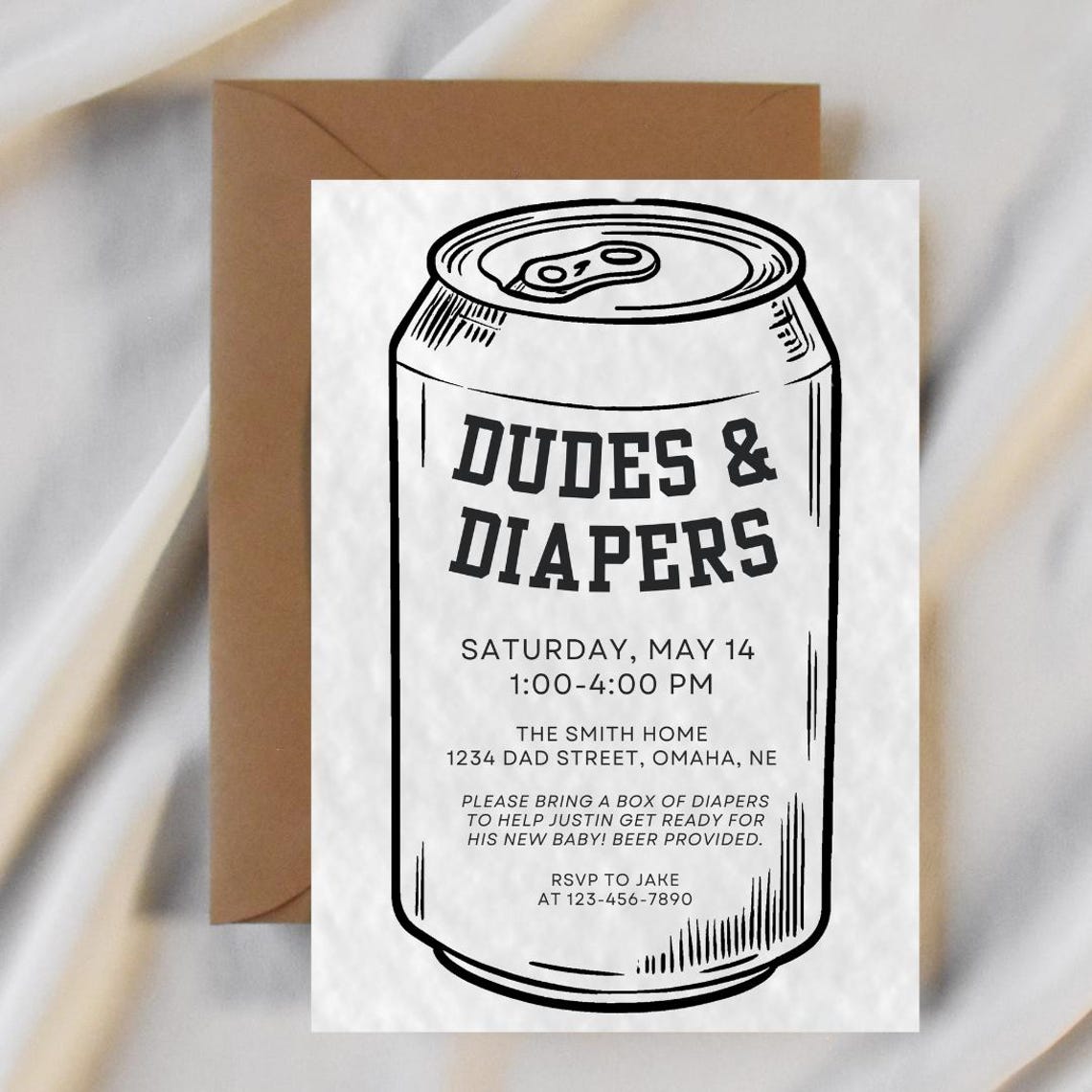Editable Dudes and Diapers Baby Shower Invitation Template for Men ...