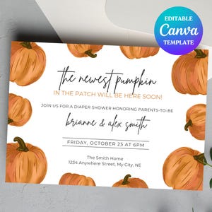 Pumpkin Baby Shower Invitation, Fall Diaper Party Invite, Couples Diaper Shower Invite, Editable Diaper Party Invitation, Pumpkin Patch Baby