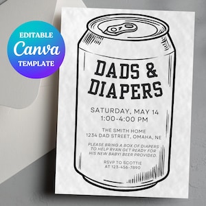 Editable Dads and Diapers Baby Shower Invitation Template For Men, Guys Diaper and Wipes Shower, Drinks and Diapers Invite, Guy Baby Shower