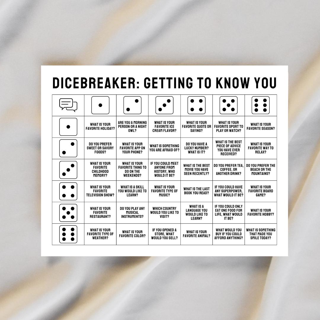 Printable Icebreaker Activity, Dice Icebreaker, Roll and Tell Game, Get ...