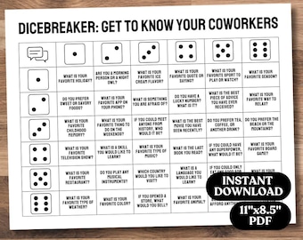 Vragen ijsbreker collega, ijsbreker dobbelstenen, netwerkactiviteit, afdrukbare ijsbrekeractiviteit, Roll and Tell-game, Get to Know You-game