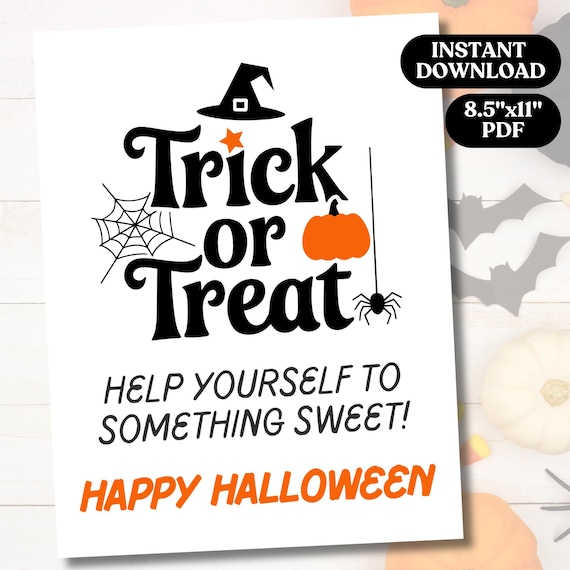 Halloween Trick or Treat Sign, Halloween Candy Sign, Printable Trick or Treat Candy Sign, Printable Halloween Sign, Take One Candy Bowl Sign