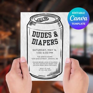 Editable Dudes and Diapers Baby Shower Invitation Template For Men, Drinks and Diapers Invite, Guy Baby Shower, Guys Diaper and Wipes Shower